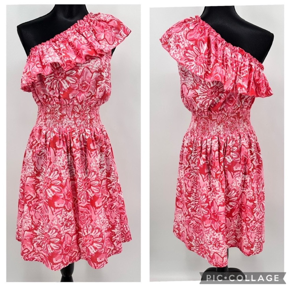 Chic One Shoulder Floral Dress - Pink